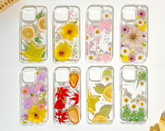Pressed real flower dried fruit orange floral phone case iPhone 17 16 E 15 14 13 12 Mini Pro Max plus Samsung Galaxy S 26 25 24 23 22 Ultra