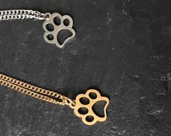 Paw print charm necklace in stainless steel