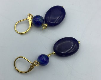 Orecchini lapislazzuli in argento o oro, orecchini lapislazzuli, orecchini Leverback in argento, gioielli da sposa, orecchini in pietra blu, orecchini lapislazzuli,