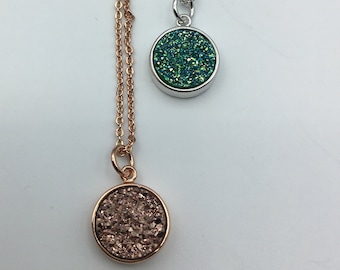 Druzy Necklace, rose gold necklace, rose gold druzy, Faux Druzy Necklace, Druzy Charm, Boho Jewelry, Druzy Necklace