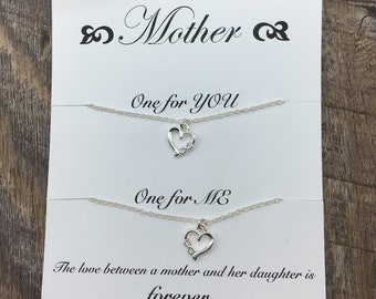 Mother’s Day gift ideas, cute gift for mom, mother and daughter infinite love heart necklace in silver