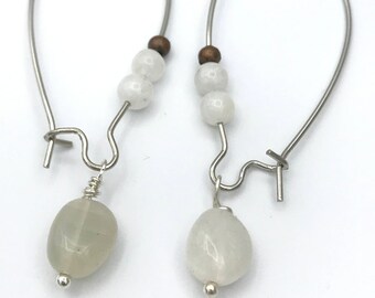 moonstone earrings, boho earrings, silver boho earrings, large drop earrings,