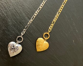 Gold locket bracelet, stainless steel heart locket, photo locket,