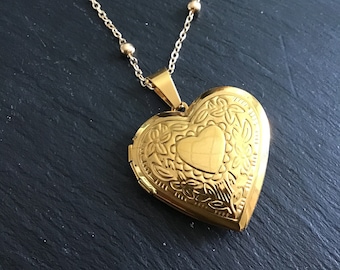 Gold Plated Heart locket, personalize your chain, photo locket, gift for her, add your photo