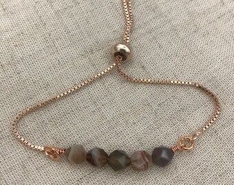 Chocolate agate slider bracelet, grey agate slider bracelet, stone bracelet,