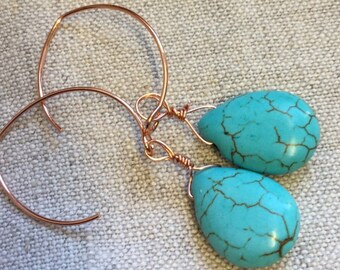 Rose gold Turquoise earrings, Boho jewelry Turquoise Earrings, turquoise jewelry, graduation gift, southwestern style earrings