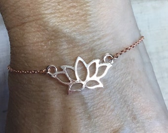 Rose gold Lotus Flower Bracelet, bridal jewelry, yoga jewelry, rose gold flower bracelet, silver lotus