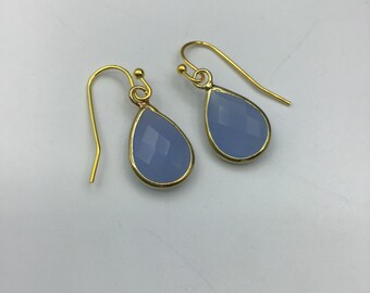 Chalcedony Blue tear drop Earrings, lovely, Dainty, dangle earrings, jewelry, Bridal Gift, Mothers Day Gift