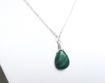 Malachite and Silver Necklace, Personalized Necklace, Malachite Necklace