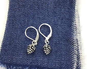 Tiny Pine Cone Earrings, silver pinecone earrings, nature jewelry,