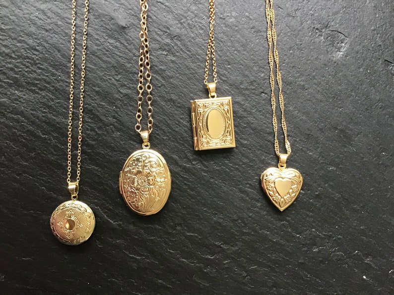 Gouden medaillon, met kies je ketting, fotomedaillon, cadeau voor haar, voeg je foto toe, afbeelding 1