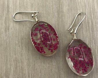 Botanical earrings, pressed flower jewelry, summer earrings, dried flower earrings, pretty and pressed