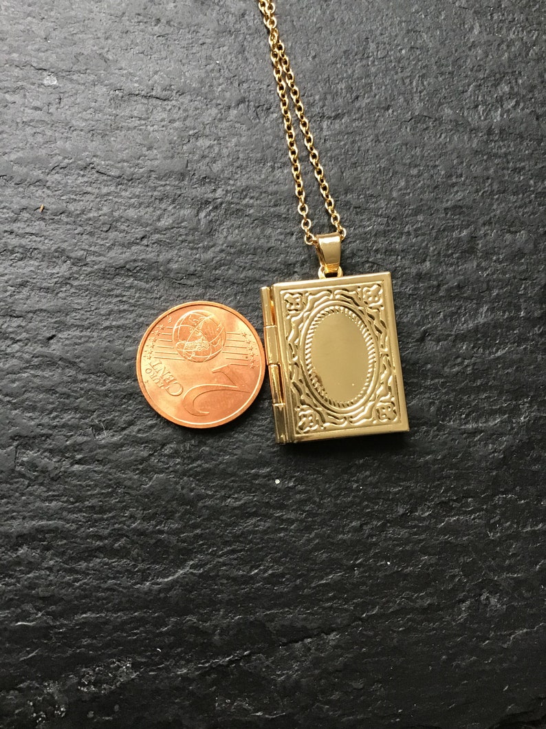 Gouden medaillon, met kies je ketting, fotomedaillon, cadeau voor haar, voeg je foto toe, afbeelding 6