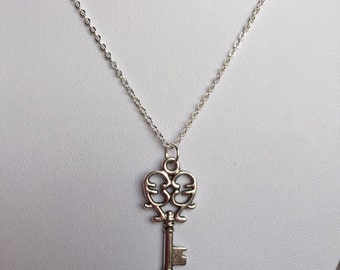 Silver Skeleton Key Necklace, Steampunk Key Necklace, steampunk jewelry