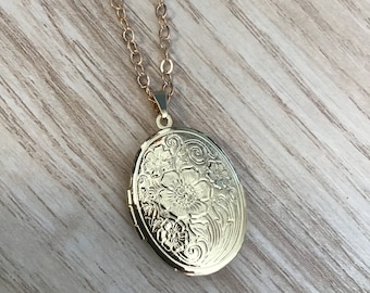 Medaglione d'oro, con scegli la tua catena, medaglione con foto, regalo per lei, aggiungi la tua foto,