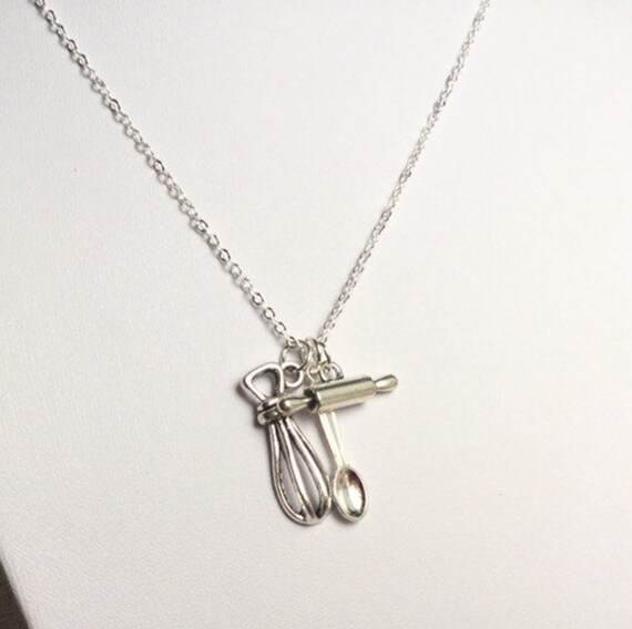 Bakers Necklace Whisk Charm Rolling Pin and spoon charm