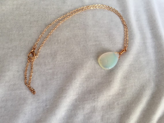 Opalite Necklace in Rose Gold Sea Opalite Glass Pendant