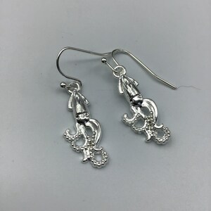 Squid Earrings, silver squid earrings, squid jewelry image 1