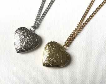 Stainless steel heart locket, in gold or silver , large heart locket, modern style locket, gift for her,