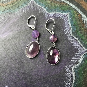 Amethyst drop earrings, february birthstone earrings, gift idea