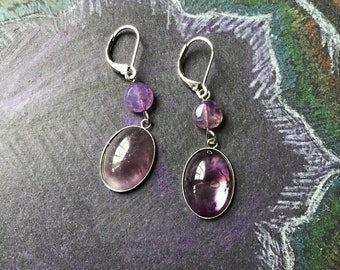 Amethyst drop earrings, february birthstone earrings, gift idea