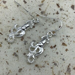 Squid Earrings, silver squid earrings, squid jewelry image 7