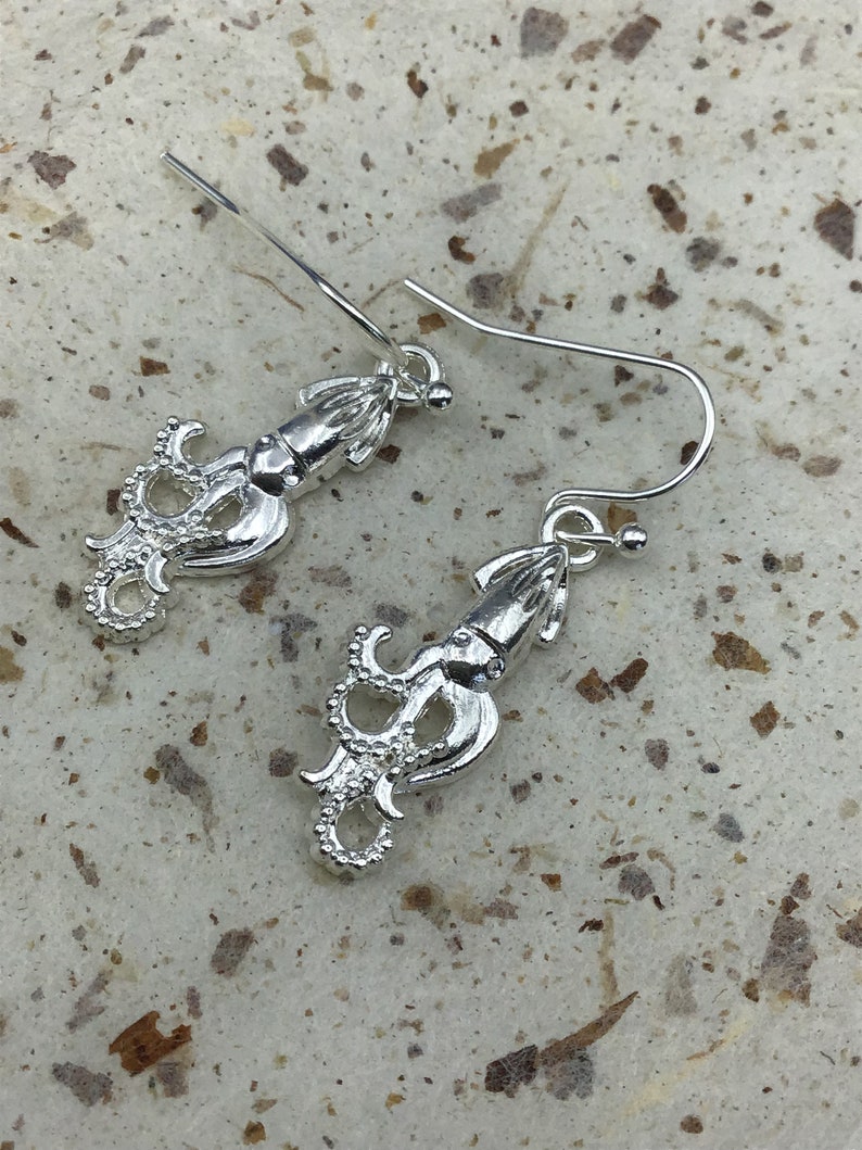 Squid Earrings, silver squid earrings, squid jewelry image 7