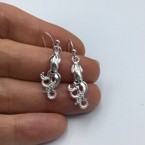 Squid Earrings, silver squid earrings, squid jewelry image 6