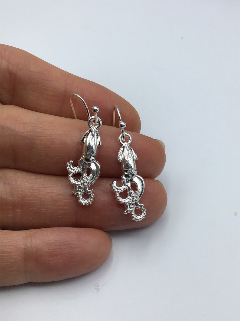 Squid Earrings, silver squid earrings, squid jewelry image 6