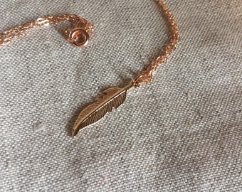 Rose Gold Feather Necklace, Rose Gold Feather, Rose gold jewelry