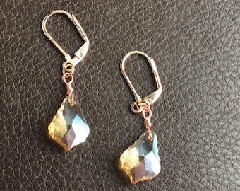 Crystal Rose Gold Pearl Earrings, rose gold earrings,