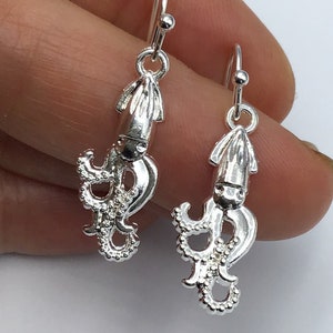 Squid Earrings, silver squid earrings, squid jewelry image 4