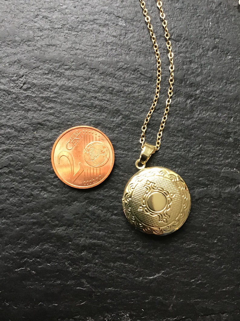 Gouden medaillon, met kies je ketting, fotomedaillon, cadeau voor haar, voeg je foto toe, afbeelding 2