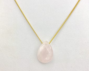 Collana in oro o argento al quarzo rosa, ciondolo al quarzo rosa, collana rosa, collana a strati, regalo da damigella d'onore,