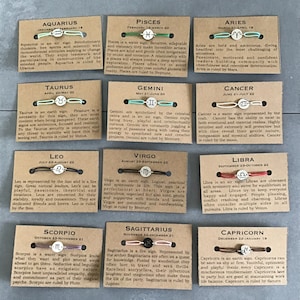 Sternzeichen Armbänder mit Karte, Geburtstagsgeschenk, Sternzeichen, Horoskopkarte, Geschenk unter 10, Geschenk für Ihn, Geschenk für Sie, BFF Geschenk, süßes Geschenk,