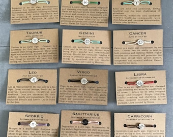 Zodiac bracelets with card, birthday gift, star signs, horoscope card, under 10 gift, gift for him, gift for her, BFF gift, cute gift,