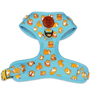 Shiba Mania Harness | No-Pull Neoprene Padded Dog Harness | Cute Shiba Inu Pattern | Gold Metal Buckle & Hardware