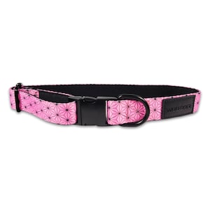 Collar Asanoha / Collar para perro acolchado de neopreno / Hebilla y herrajes de metal negro / Diseño geométrico rosa / Inspirado en el anime