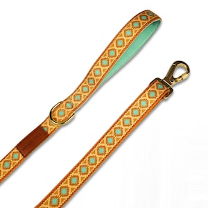 Southwest Spirit Leash | Southwestern Pattern | Adjustable Dog Lead | Neoprene Padded Handle | Gold Metal Hardware