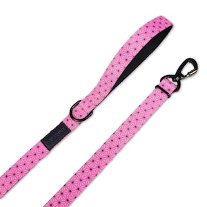 Asanoha Leash | Adjustable Dog Lead | Neoprene Padded Handle | Black Metal Hardware | Pink Geometric Pattern | Anime-Inspired