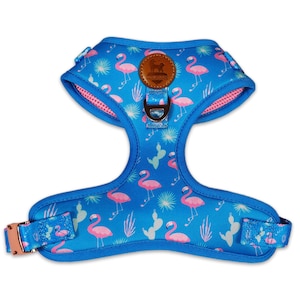 Flamingo Fiesta Harness | No-Pull Neoprene Padded Dog Harness | Flamingo Cactus Pattern | Rose Gold Metal Buckle & Hardware