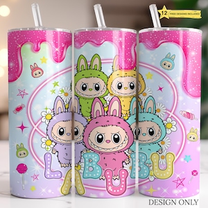 Trendy Pink Cartoon 20oz Skinny Tumbler, Cartoon 20 oz Tumbler Wrap, Cartoon Characters 20oz Tumbler Png, Straight and Tapered 20oz Wrap