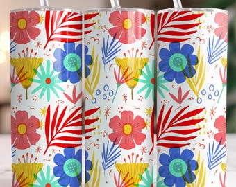 Envoltura floral retro para vaso: Diseño de sublimación de flores silvestres de verano (descarga digital PNG)