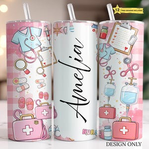 Personalized Nurse Tumbler Wrap PNG: Sublimation Design (Digital Download)