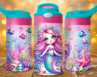 Emballage de gobelet sirène : sublimation de la vie océanique PNG (téléchargement numérique 12 oz gobelet)