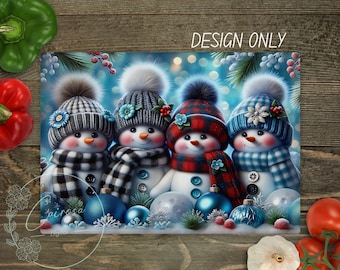 Snowmen Cardinal Christmas PNG Cutting Board: Holiday Winter Sublimation Design Digital Download