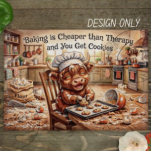 Funny Highland Cow Cutting Board PNG, Farmhouse Kitchen Decor, Rustic Cow Sublimation Glass Cutting Board DIGITAL Design Instant Download image 1