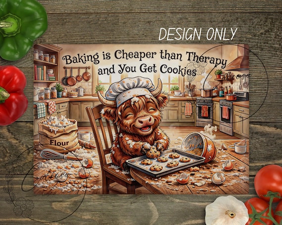 Funny Highland Cow Cutting Board PNG, Farmhouse Kitchen Decor, Rustic Cow Sublimation Glass Cutting Board DIGITAL Design Instant Download
