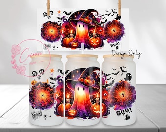 Halloween Ghost Pumpkin 16oz Glass Can Wrap: Spooky Boo PNG (Digital Download)