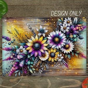 Floral Western Sublimation Cutting Board Design Download, Rustic Cutting Board PNG, Cutting Board File Digital Design Download
